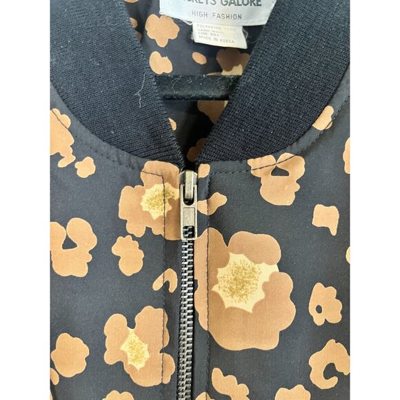 Retro Animal Print Bomber Jacket L Brown Leopard Safari Neutral Chic Festive 70s - Picture 9 of 14